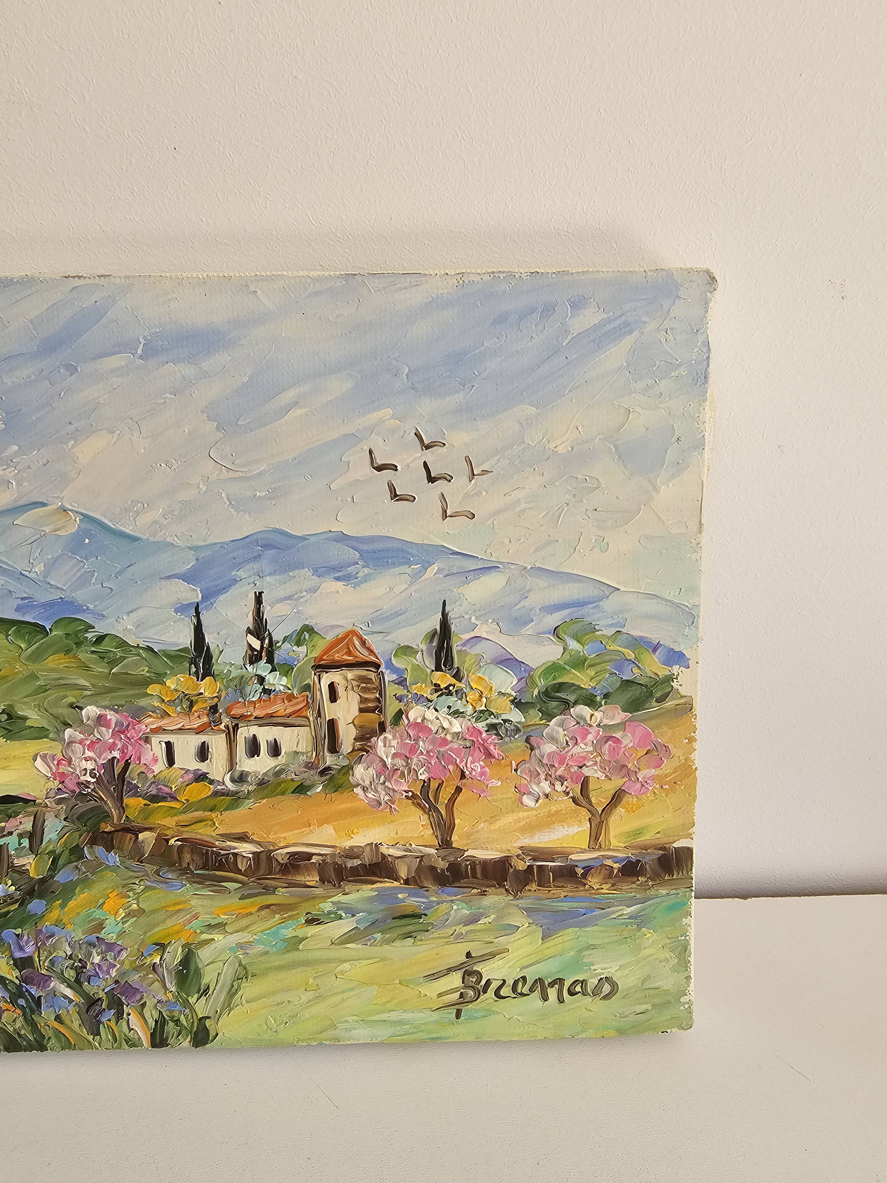 Tableau huile sur toile Paysage d'Oc signé Fernand Brenas