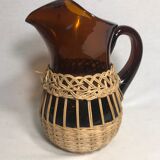 Service ancien jus carafe et ses 9 verres verre moulé orange