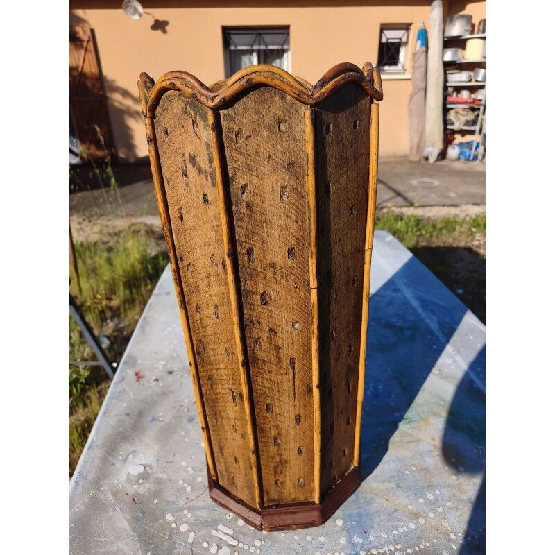 Wood and rattan umbrella stand