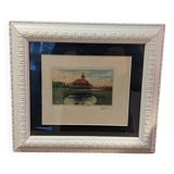 Original etching signed Schlumberger Vichy Bellerive the Allier golf chalet