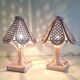 Pair of cane and bamboo bedside lamps