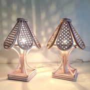 Pair of cane and bamboo bedside lamps