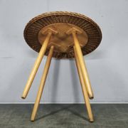 Jan Kalous Rattan and Beech Side Table, Czechoslovakia, 1970s