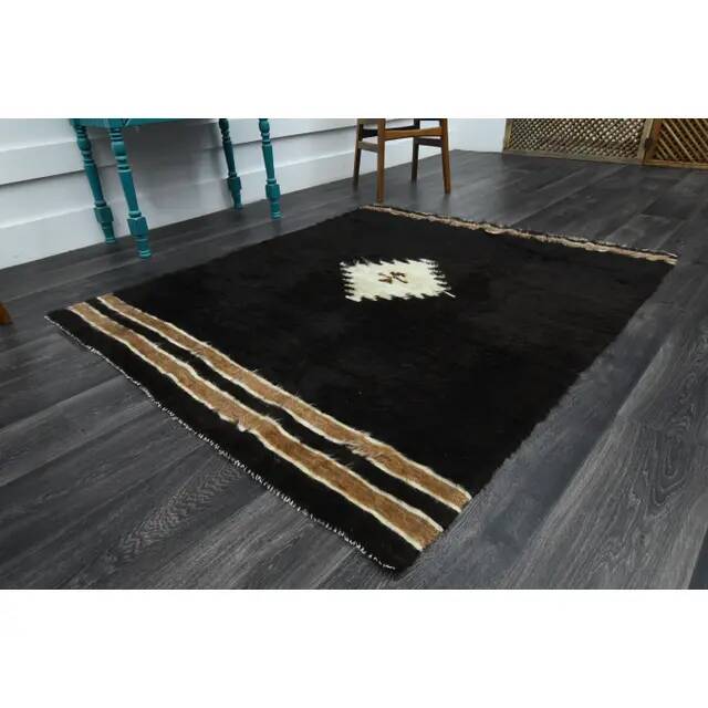 1970s Vintage Turkish Oushak Handmade Wool Cotton Brown Area Rug 146x168