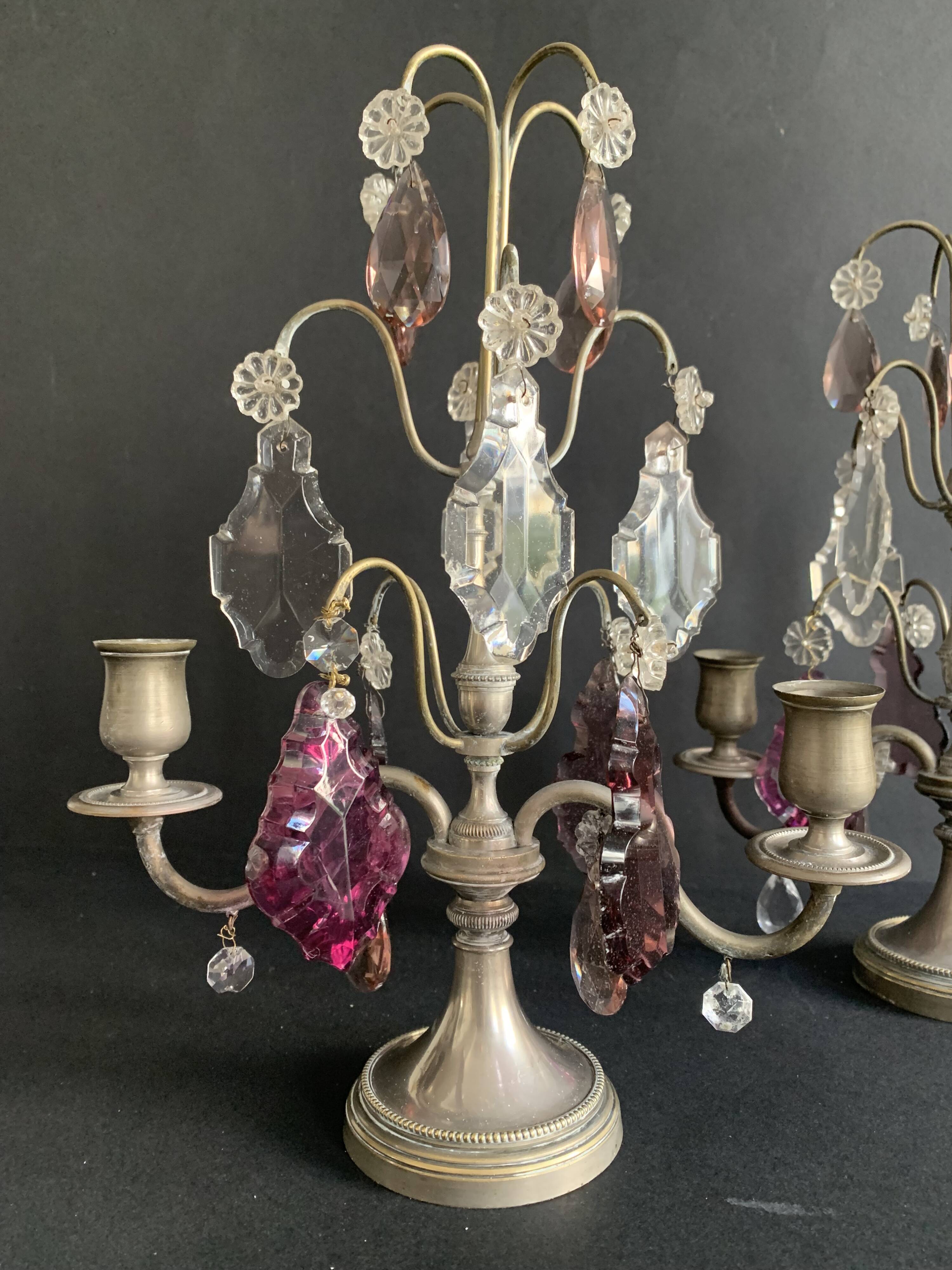 Pair of crystal tassel candelabras, 2-light candelabra, 1920,