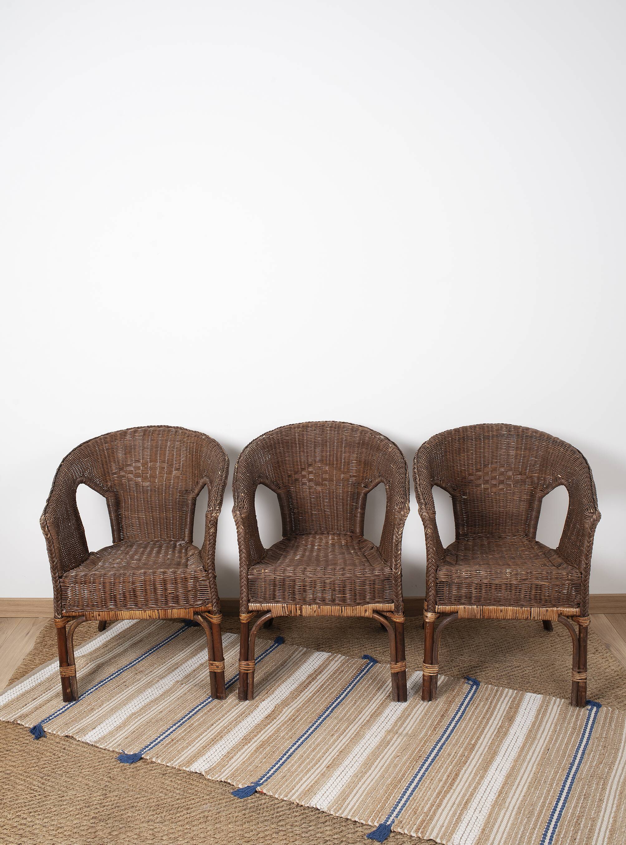 Vintage Rattan Armchair, wicker, set of 3