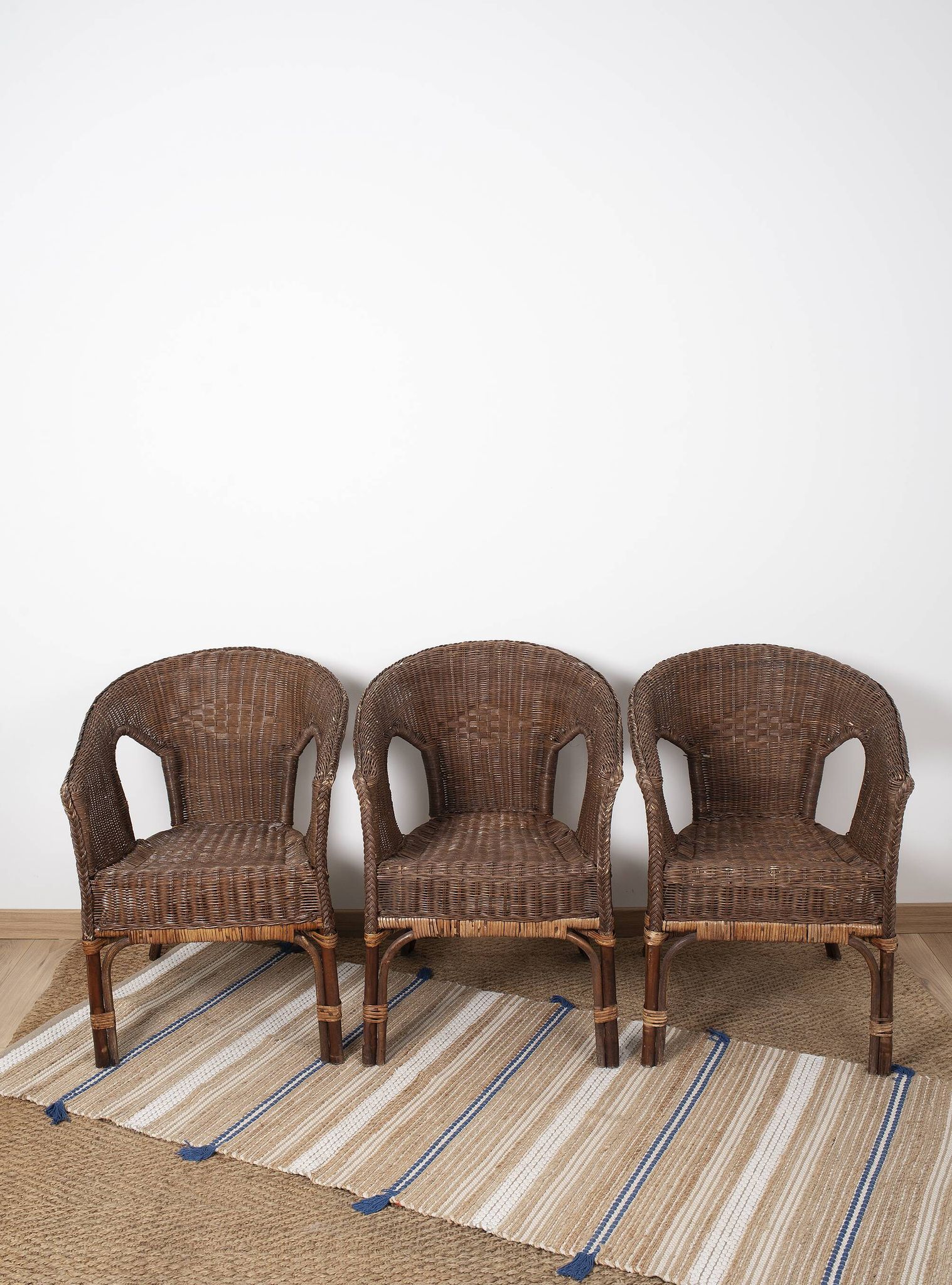 Fauteuil Rotin Vintage, en osier, lot de 3