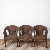 Vintage Rattan Armchair, wicker, set of 3