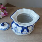 Pot à oignons en céramique fait et peint à la main motif fleurs bleues indigo Portugal