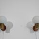 Pair of danish vintage teak and opaline wall lamps 1960