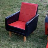 3 fauteuils avec poufs, années 1960