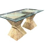 vintage stone dining table with glass top