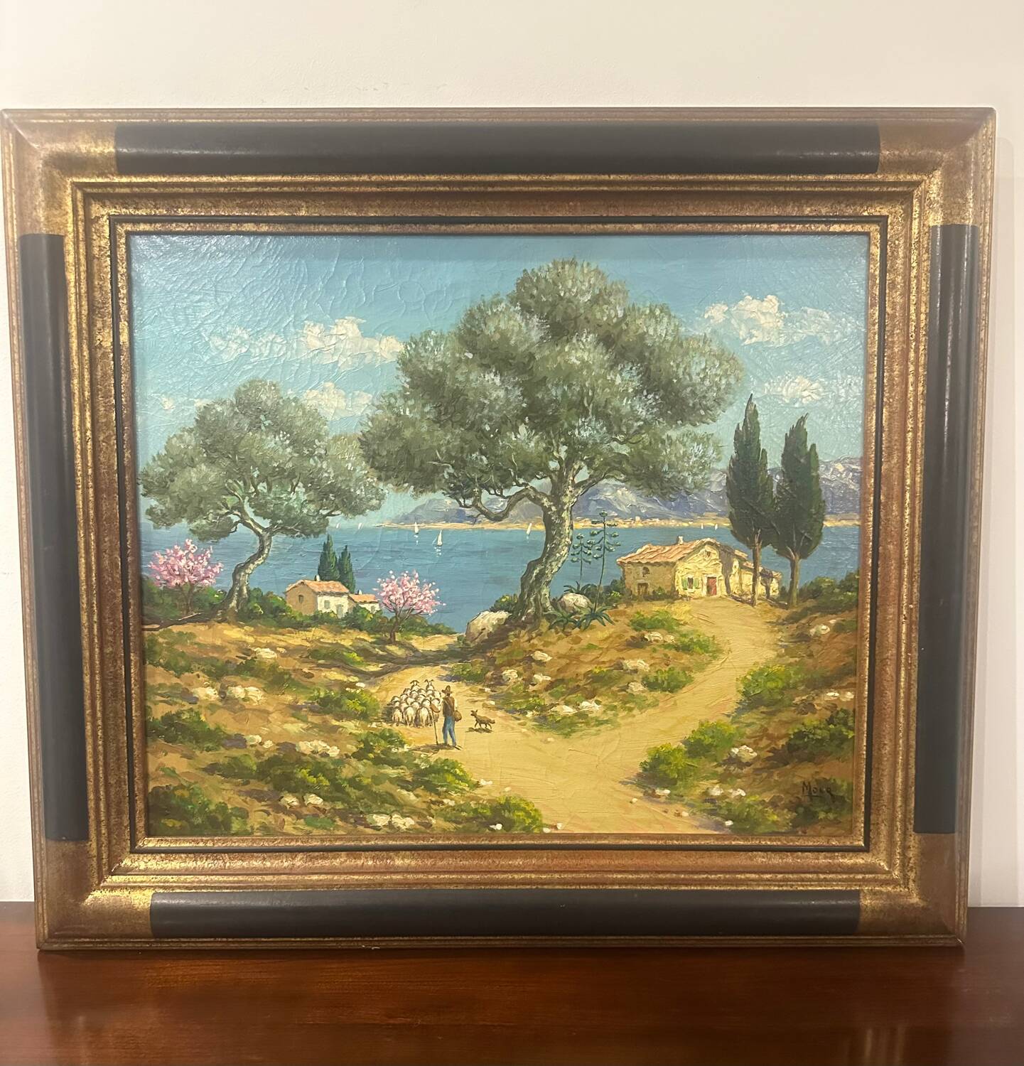 Oil painting on canvas, Mediterranean landscape, 20th century