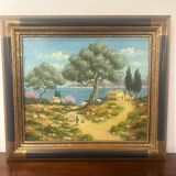 Oil painting on canvas, Mediterranean landscape, 20th century