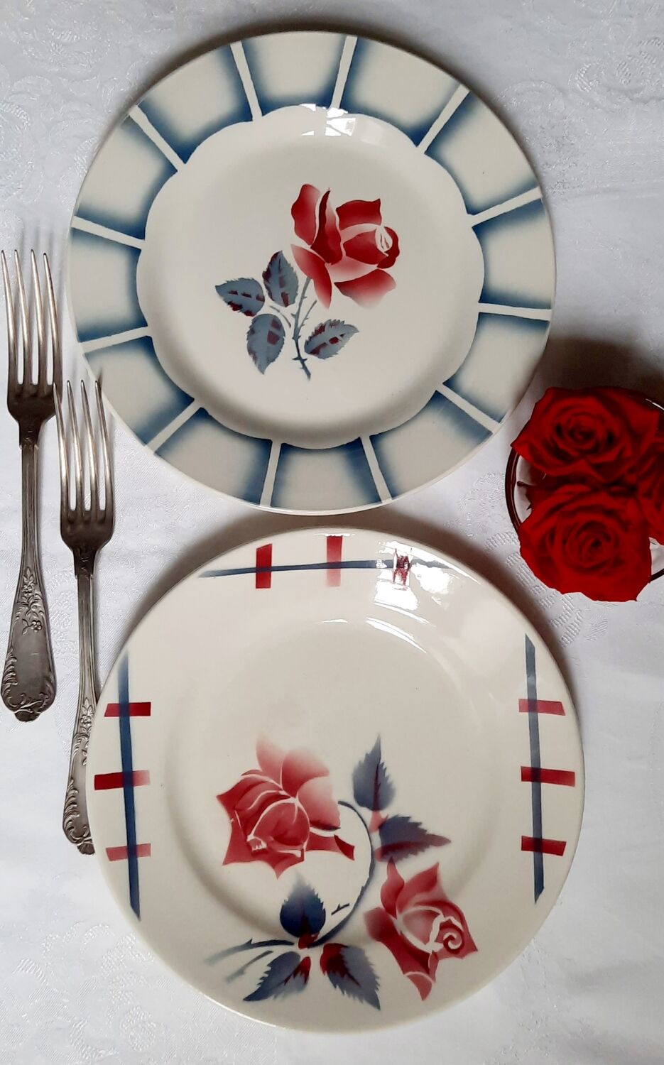 Old flat plates mismatched in earthenware