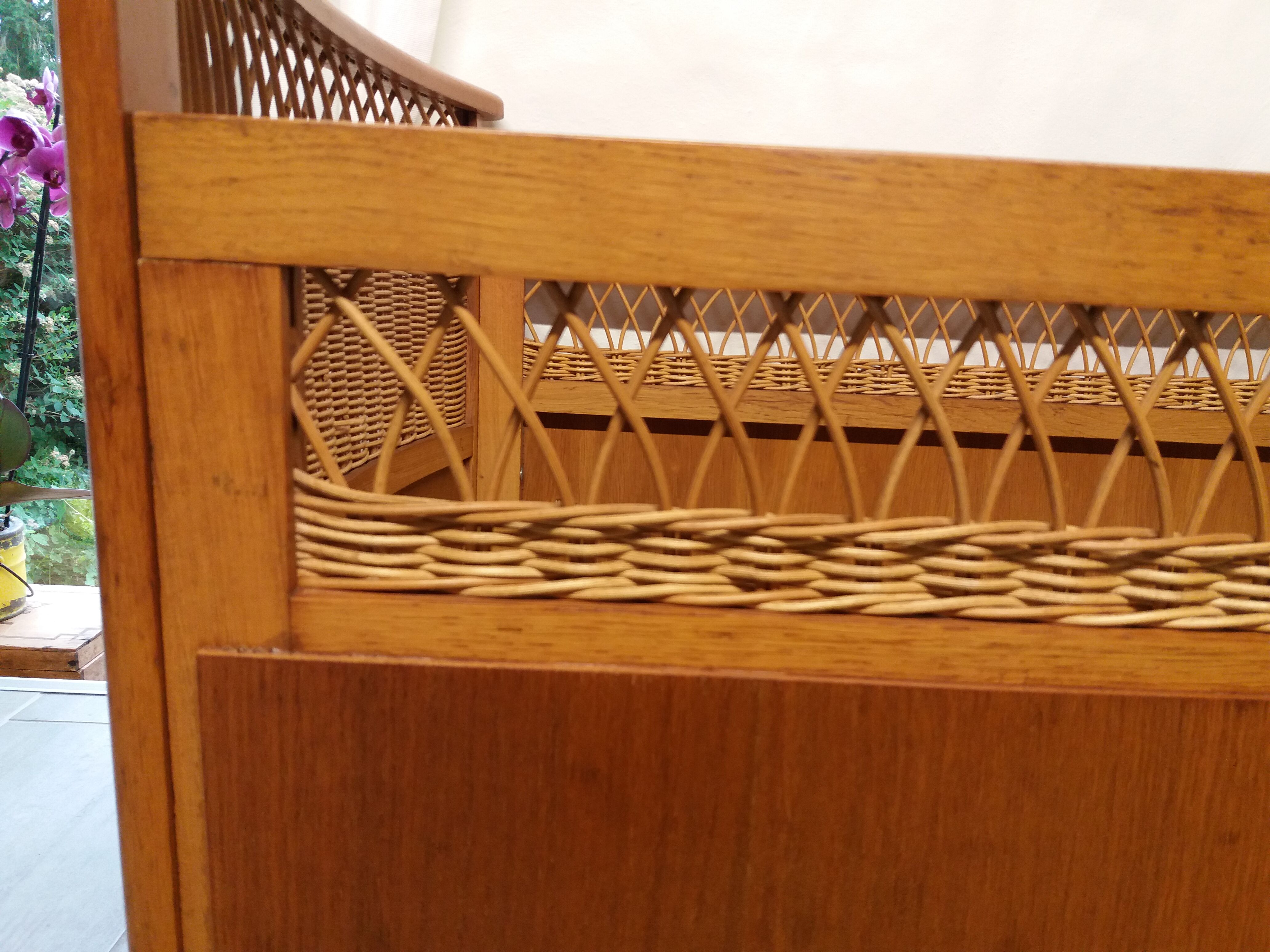 Children's bed gilded wood and rattan 60s