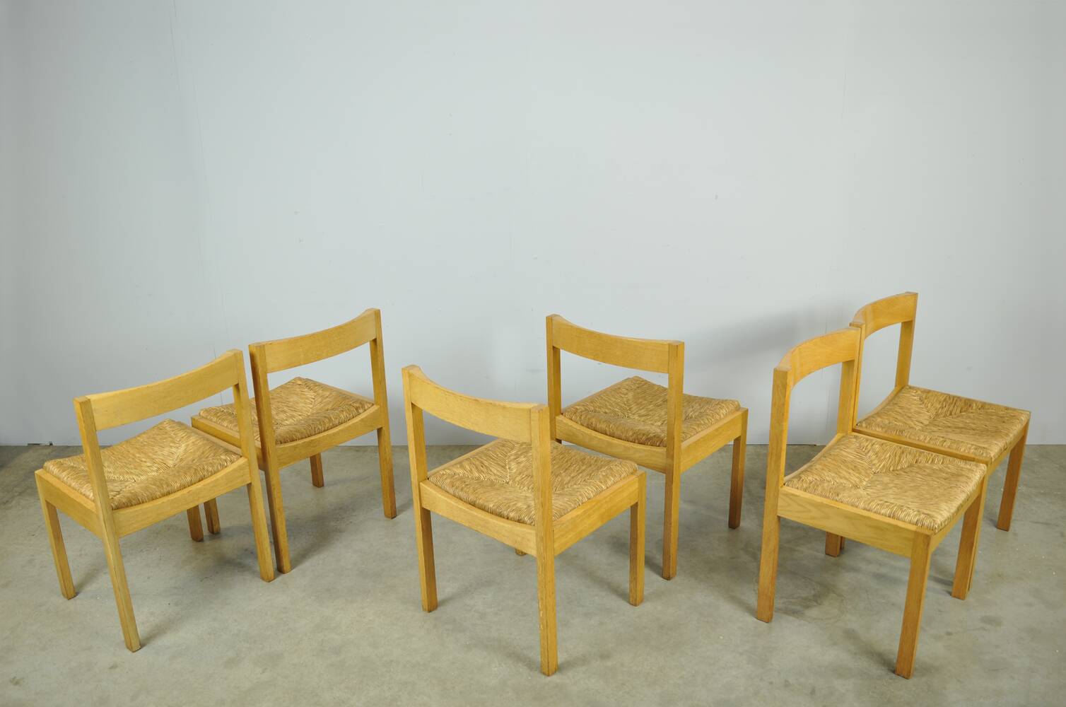 Chaises de salle à manger vintage en chêne et osier dutch design, gerard geytenbeek, années 1960