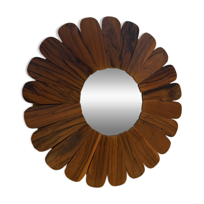 Miroir soleil fleur en bois, style vintage