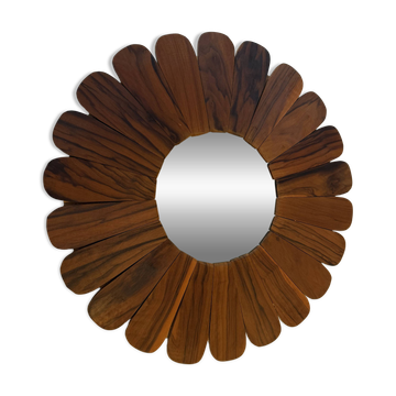 Wooden sun flower mirror, vintage style