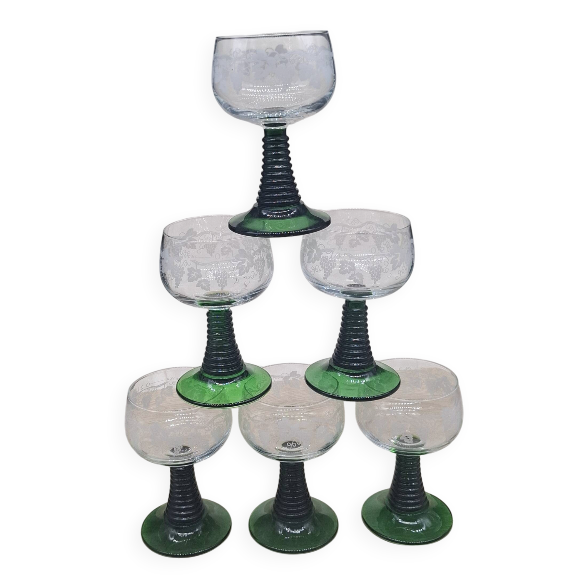 Set of 6 chiseled Roemer wine glasses