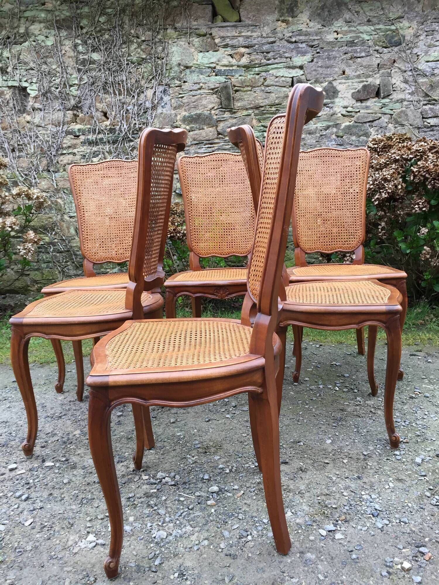 Vintage regency cherry chairs with canned backrests and seats