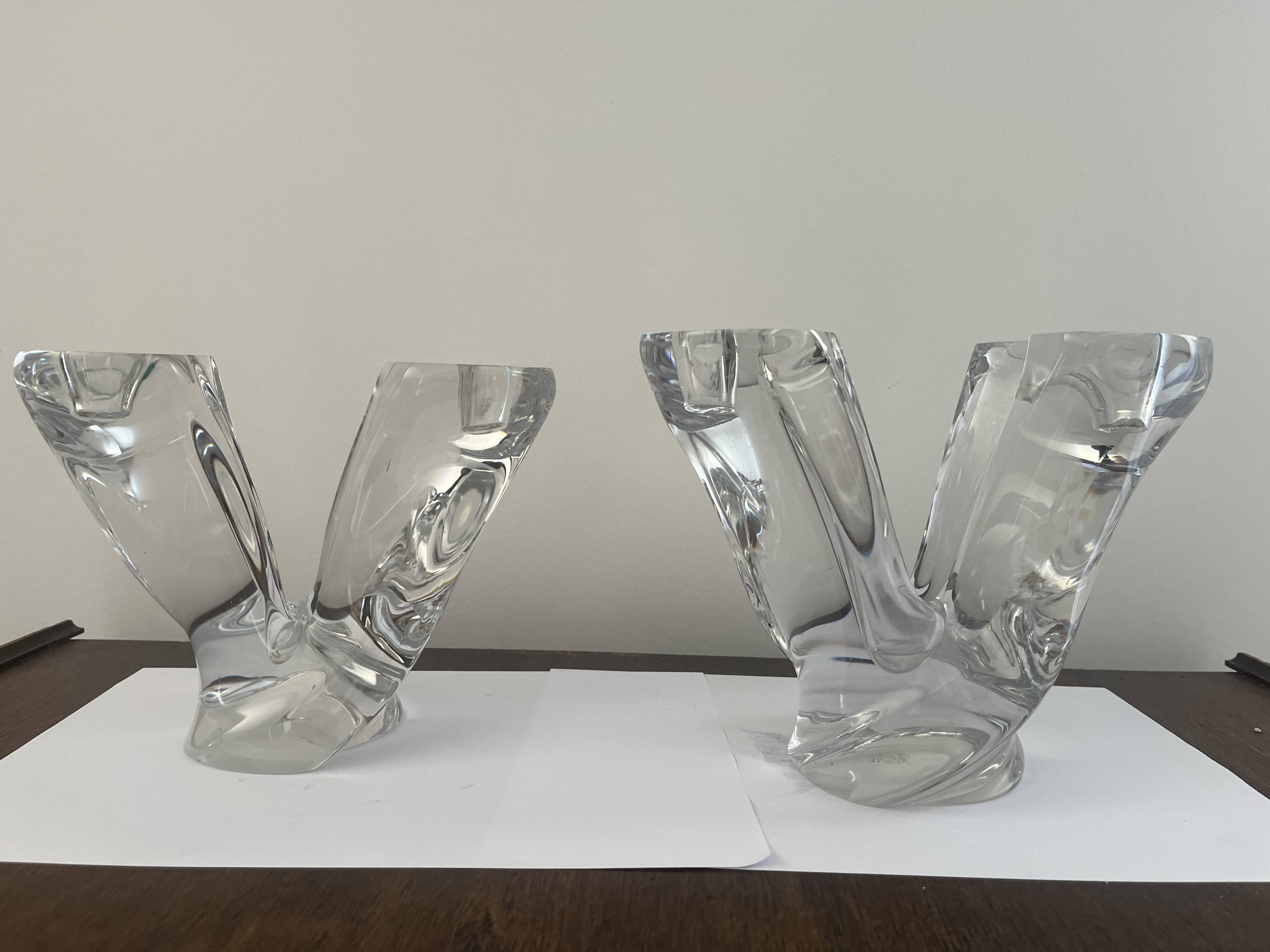 pair of crystal candlesticks signed Schneider 1970