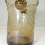 Ice bucket, ice cubes, in smoked brown bubbled glass / Biot / Vintage / collector