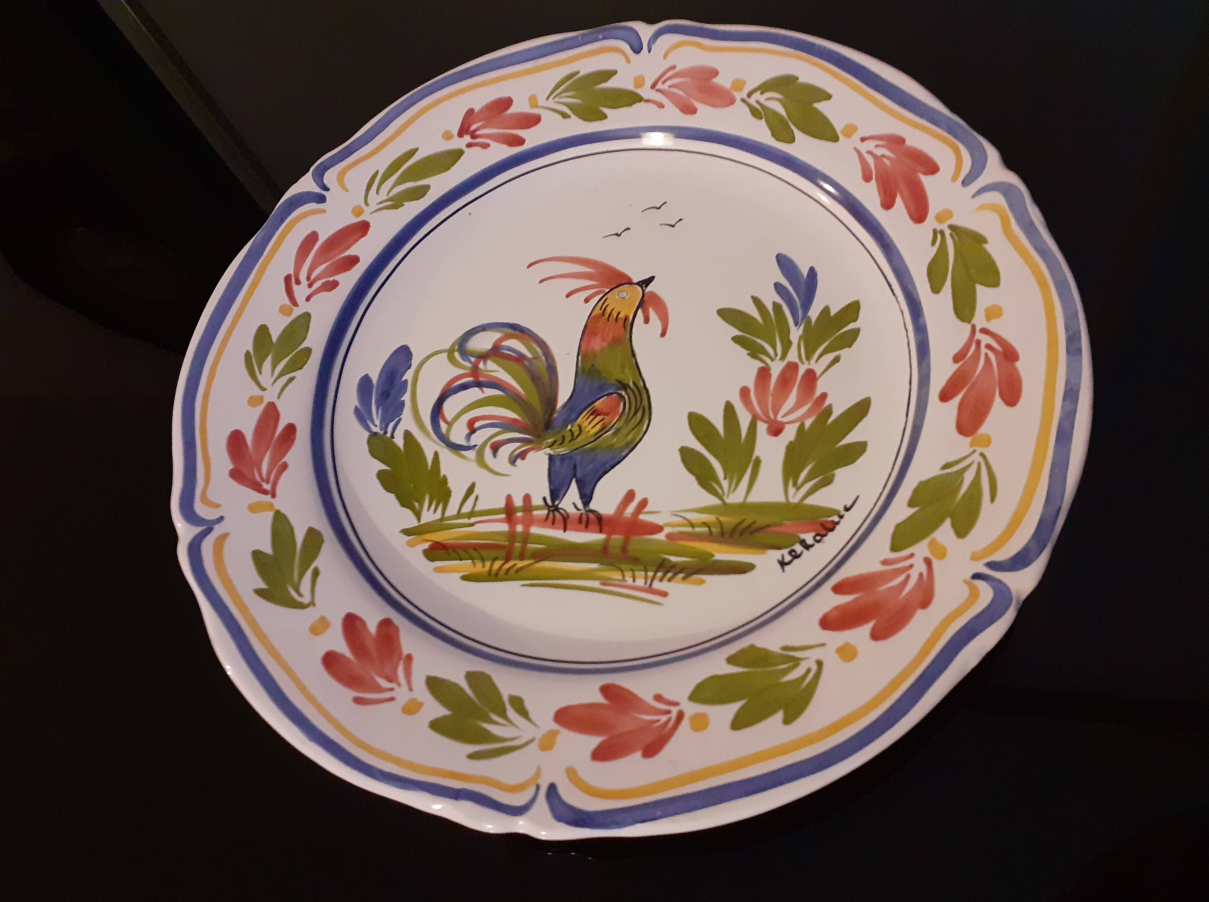 Keraluc quimper / hand painted bird hanging plate (02)
