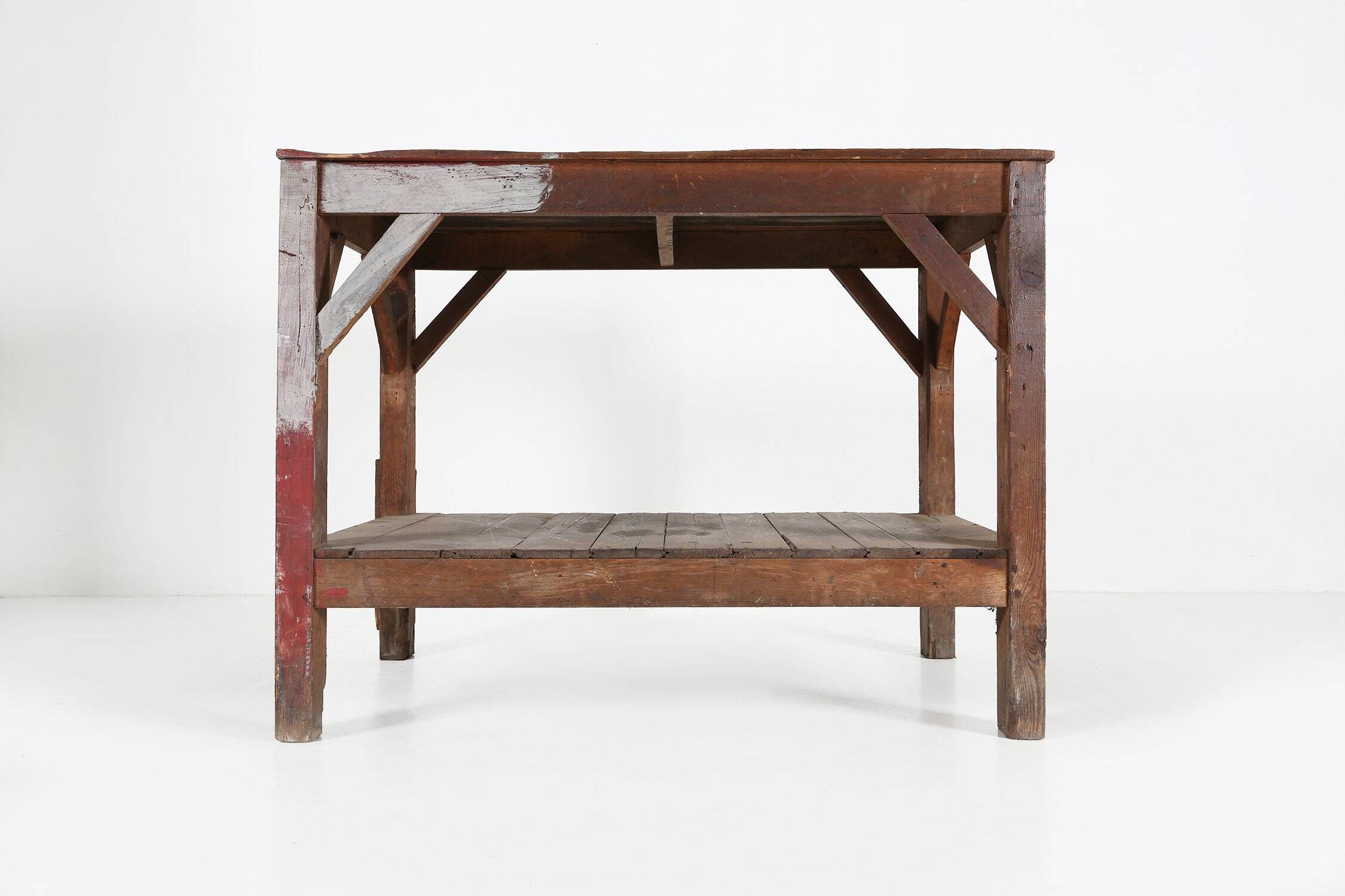 Table console industrielle française en bois, années 1920