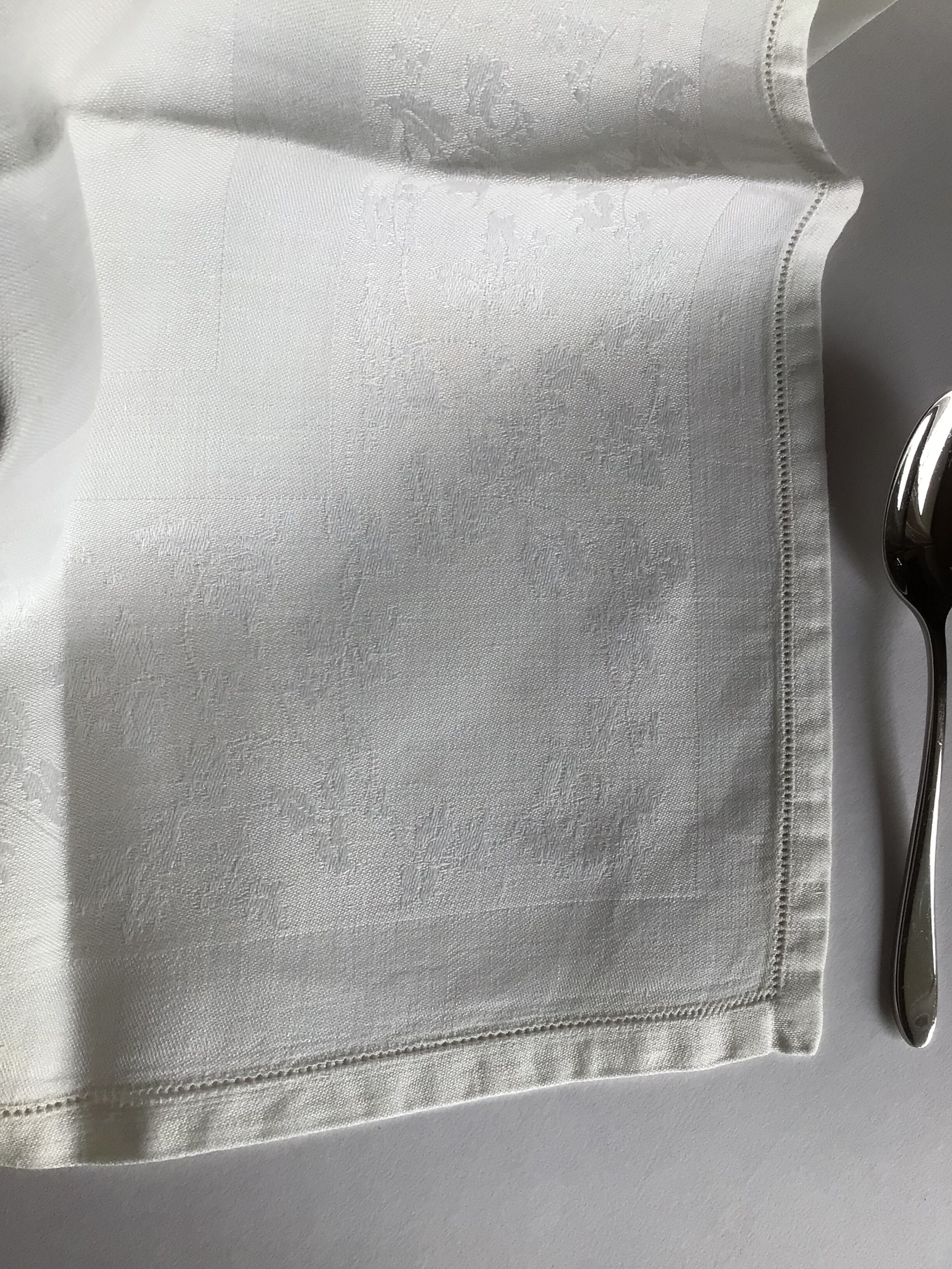 12 embroidered towels BC square damask ivory