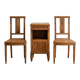 Art Deco bedroom set: 2 chairs and a wooden bedside table.