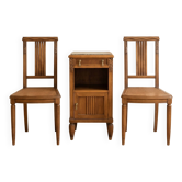 Art Deco bedroom set: 2 chairs and a wooden bedside table.
