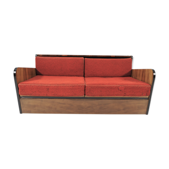 Lit de canapé en noyer art déco années 1960