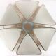 1970s ceiling light with floral design, light beige shade with gold finish.