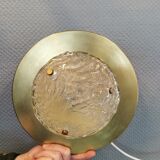 Wall/ceiling lamp, made in brass and white lacquered metal with frosted solid glass shade