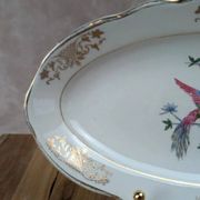 Antique oval plate Kg Lunéville – bird & golden flower decoration