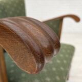 Fauteuil danois des années 1950, mobilier d'origine vert/beige en laine, bois de chêne.