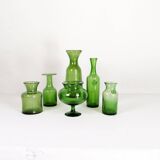 Mid-century modern collection of six green vases by Erik Hoglund, Sweden, 1960s.