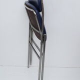 Chaise pliable skaï bleu pieds chromés