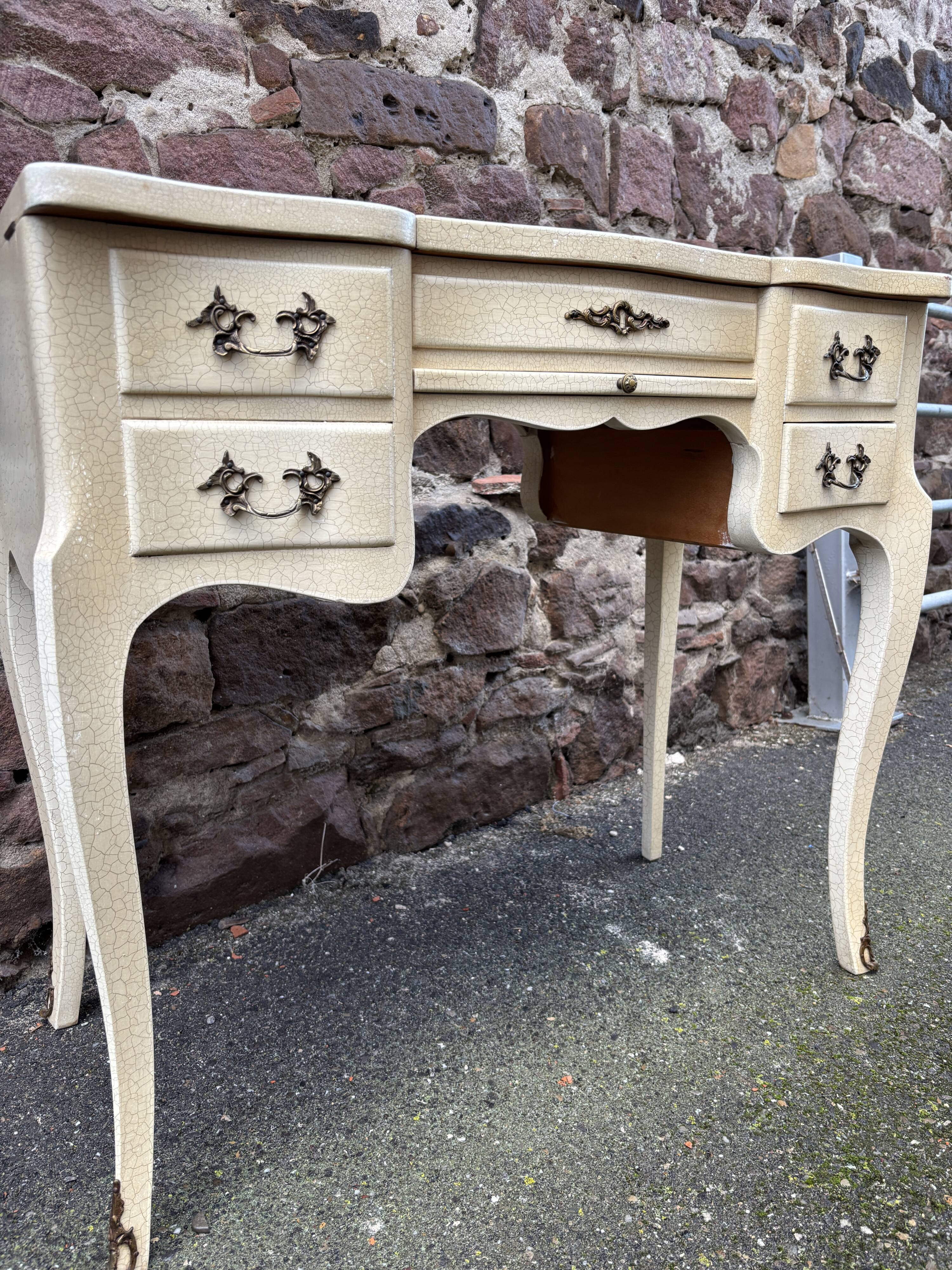 Vintage 1980s dressing table with Venetian mirror. Elegant makeup table.