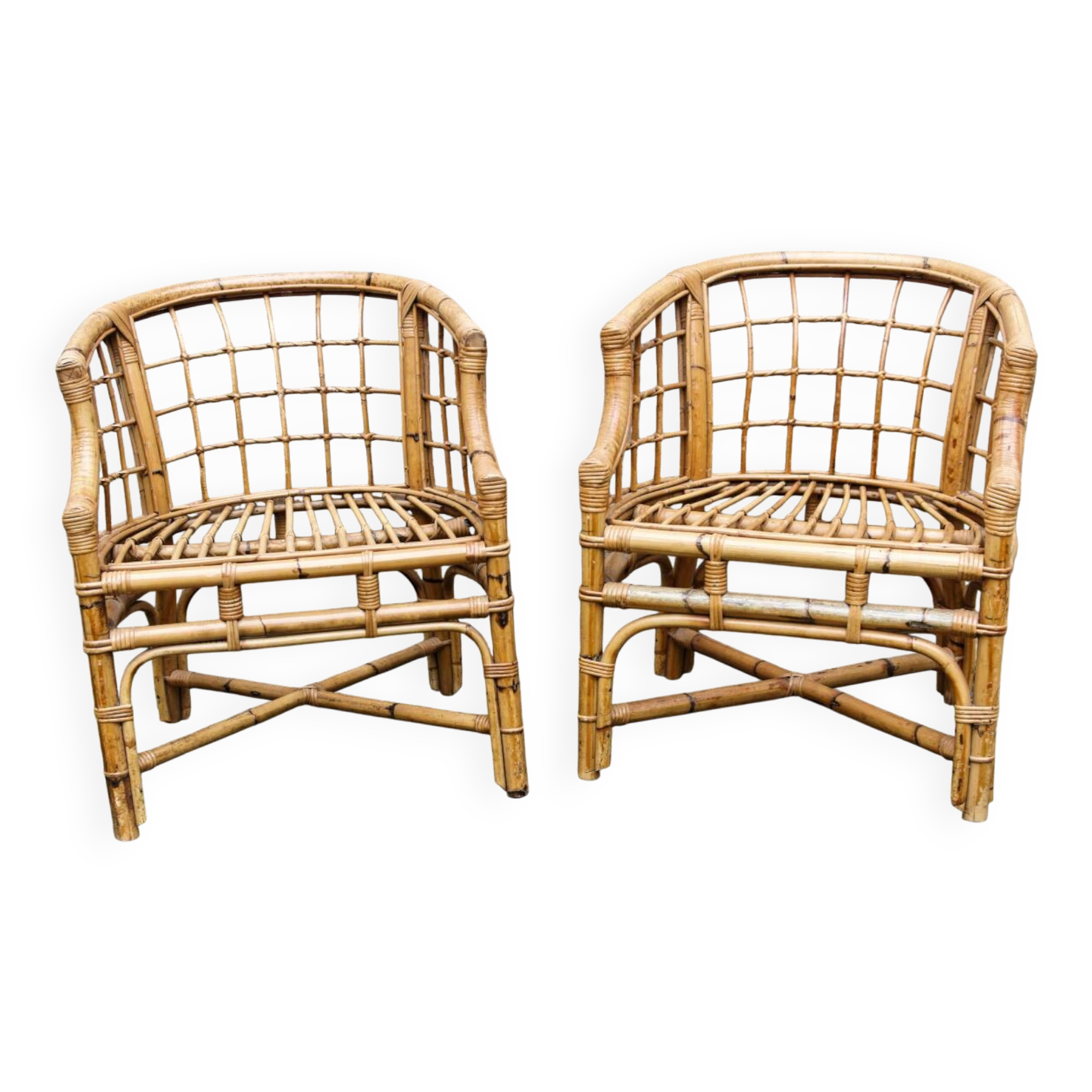 Paire de fauteuils en rotin, made in Italy