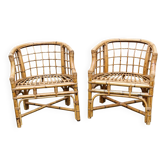Pair of rattan armchairs, made in Italy