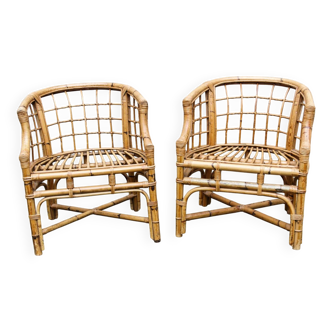 Pair of rattan armchairs, made in Italy