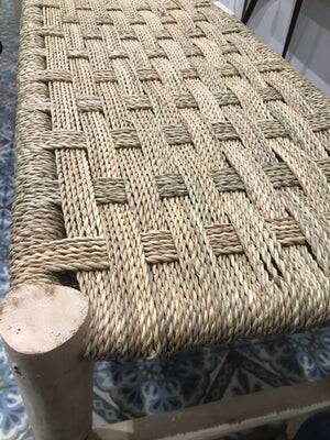 Moroccan bench in solid wood and natural wickerwork