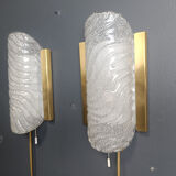 Pair of brass and glass wall lights by Fischer Leuchten, 1960s