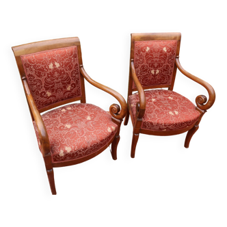 Pair of molded walnut armchairs, Louis XIV style, 19th century work