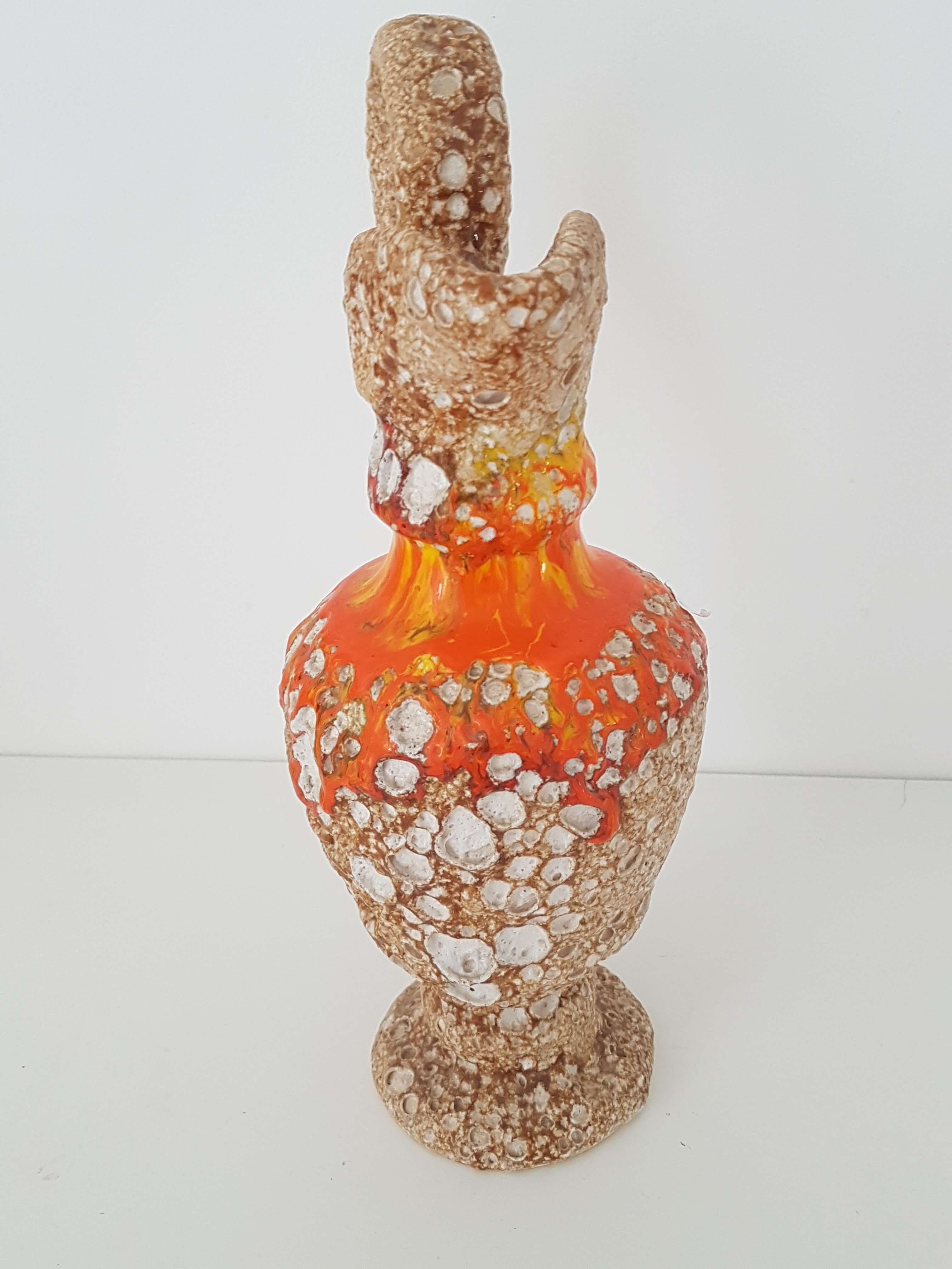 Ceramic vase Fat lava orange and beige Vintage