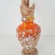 Ceramic vase Fat lava orange and beige Vintage