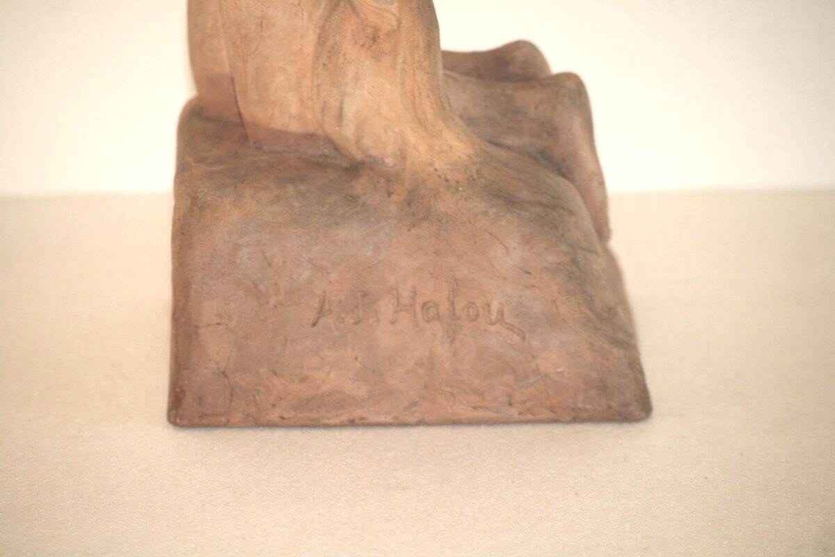 Terracotta Sculpture, Nude Bather, Signed Alfred Jean Halou, Early 20th Century 1910/1920