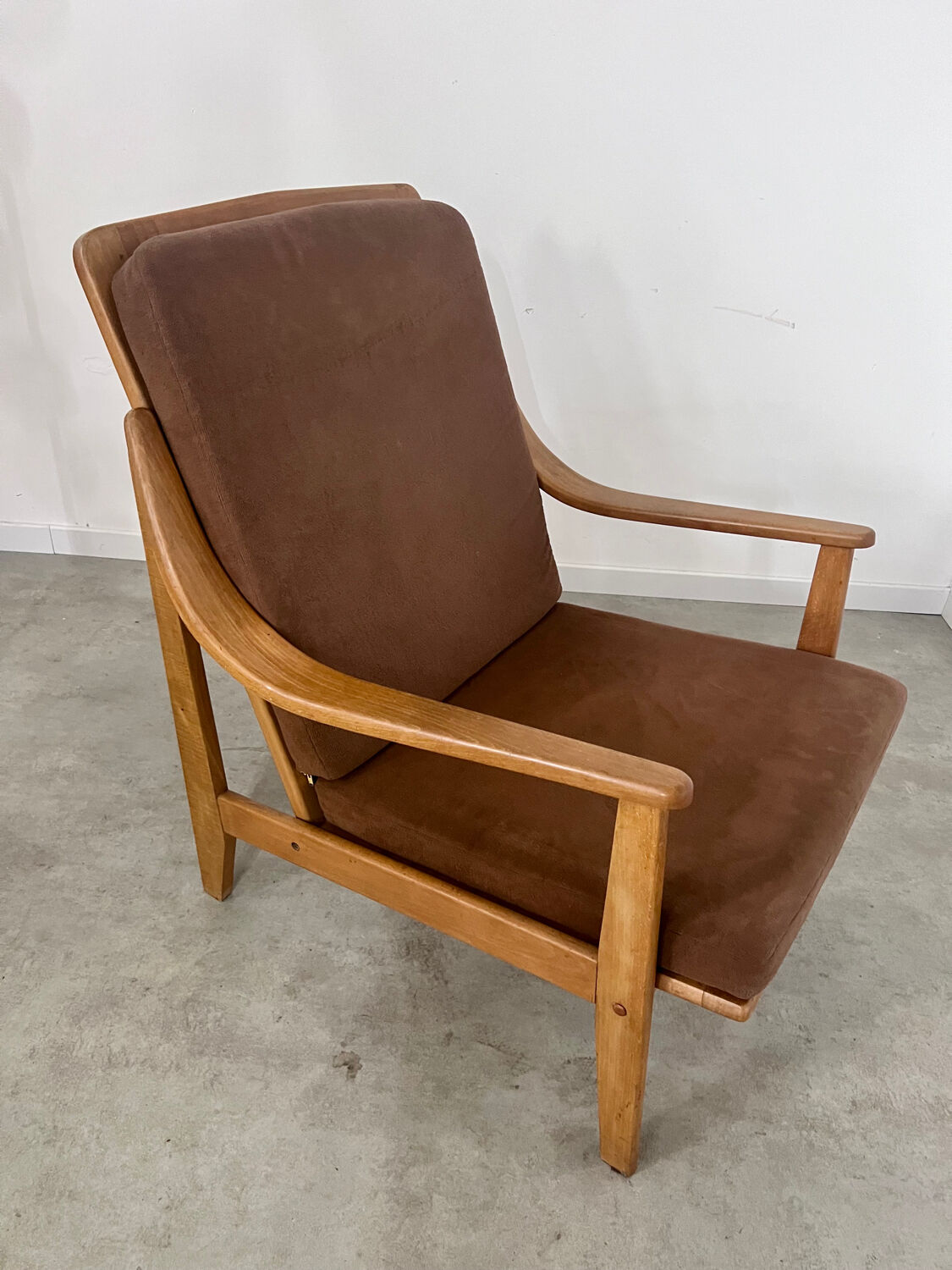Old Scandinavian designer armchair from the 60s in vintage solid beech